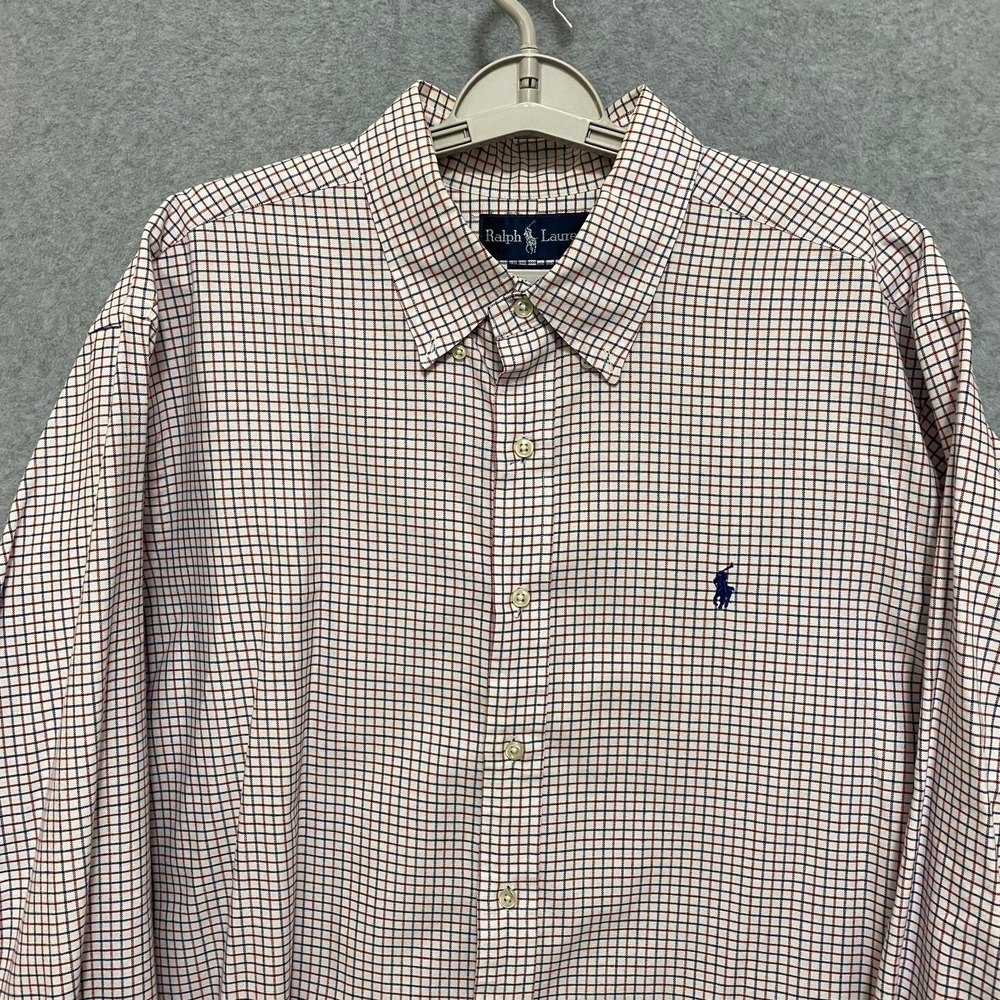 Ralph Lauren Mens XXL Classic Fit White Check Long Sleeve Blue Button Down Shirt - Picture 3 of 7